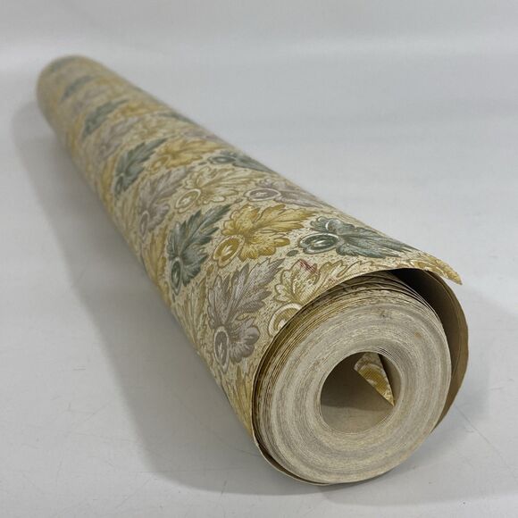 Old Vintage Wallpaper Textured Metallic 1970s Regency Green Gold Silver Damask - Picture 7 of 8